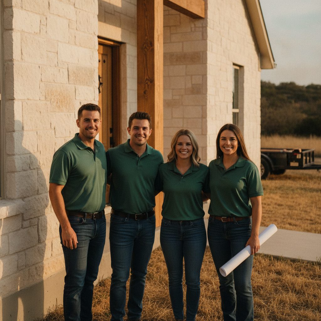 The Live Oak Home Access crew outside a Texas Hill Country home — a family-owned, CAPS-certified accessibility remodeling team