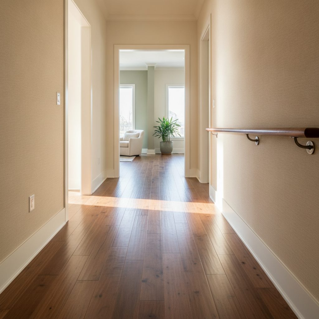 Accessible hallway with widened doorway in Austin homes — showing modified entry for aging-in-place remodeling